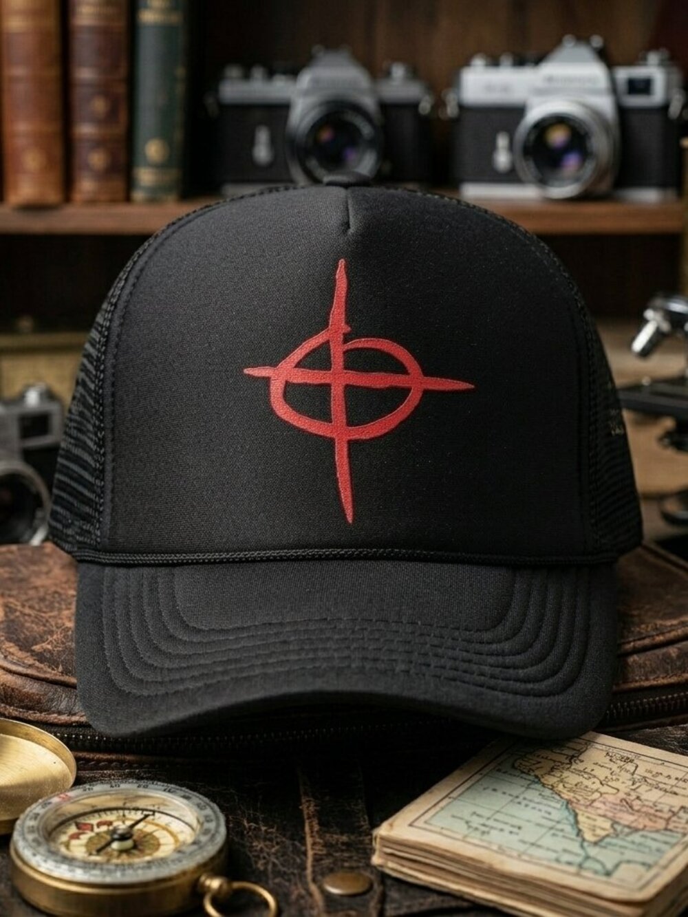 Zodiac Crosshair Symbol True Crime Red Black Foam Rope Snapback Trucker Hat 60s